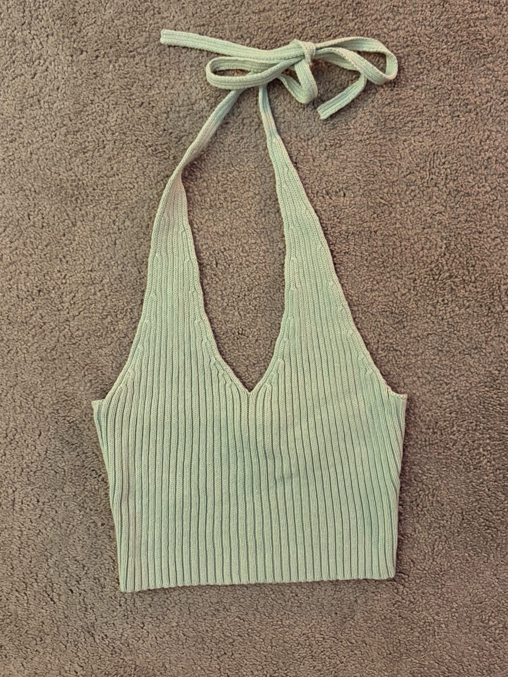 LA Hearts Ribbed Halter Crop Top - Sage Green